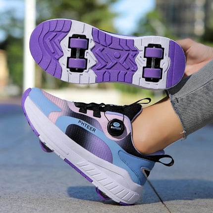 Kids Two Wheels Roller Skating Shoes with Light Magic Stick Walking Shoes, Detachable Wheels Roller Skate Shoes for Teenagers