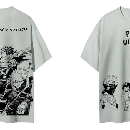 My Hero Academia Kacchan X Deku 2025 Summer Men's Cotton T Shirt Anime Streetwear Casual Short Sleeve Tops for Fans Black Loose