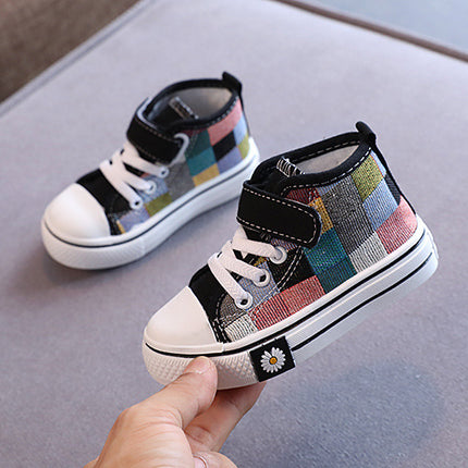 Children Canvas Shoes for Boys Girls Fashion Kids Casual Sneakers Breathable Checkered Classic Girls High-top Lattice Sneakers