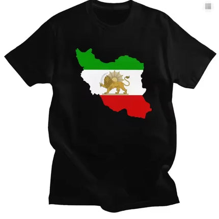 New Flag of Iran Map T Shirts Lion and Sun Tees  Short Sleeve Cotton Tshirts T-shirt Casual Slim Clothing
