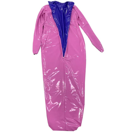 Lockable Cosplay Two Side Zip Long Sleeve Bodysuit Turtleneck Wetlook PVC Leather Bondage Bag Sleeping Body Suit Party Costume