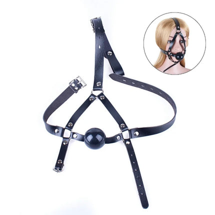 Adult Harness Mask Gags Ball Sex Toy Set with 42mm Silicone Open Mouth Ball Gag for Couple BDSM Restraint Silent Erotic Games