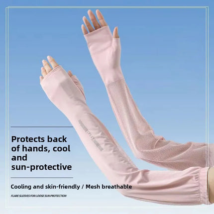 Summer Arm Sleeves Sunscreen UV Protection Cycling Sleeve Covers Women Half Finger UV Resistant Ice Silk Driving Arm Sleeves