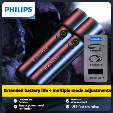 Philips NEW SFL1235 2-PCS EDC Portable Flashlight Rechargeable LED Flashlights for Defensa Personal Self Defense Camping Hiking