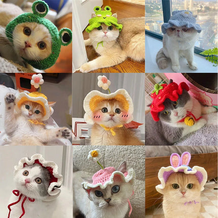 Knitted Cute Soft Cat Hat Halloween Christmas Party Costume Head Wear Accessories for Puppy Pet Kitten Little Dogs Small Animals