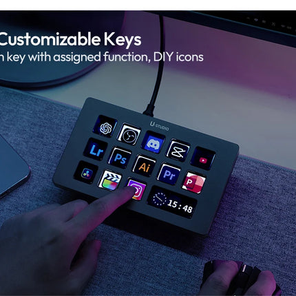 Ulanzi D200H D200 7 in 1 Stream Deck Controler Keyboard with 14 LCD Keys for OBS Live Youtube Content Creation Gaming Office