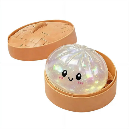 Realistic Giant Dumpling Squeeze Toy with Bamboo Steamer Soft TPR Dough Ball Decompression Fidget Toy Funny Creative Gift