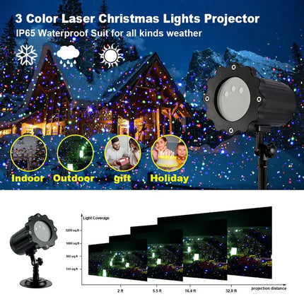 3 Color Christmas Laser Projector Lights Outdoor Red Green Blue Laser Light Projector Landascape Firefly Lights Show with Remote