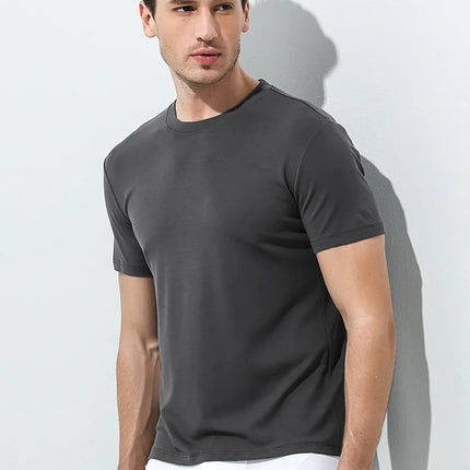 94% Modal 6% Spandex Summer Short Sleeve T-shirt Men Crew Neck Solid Color Casual Underwear Brand High Quality Mens Clothing New