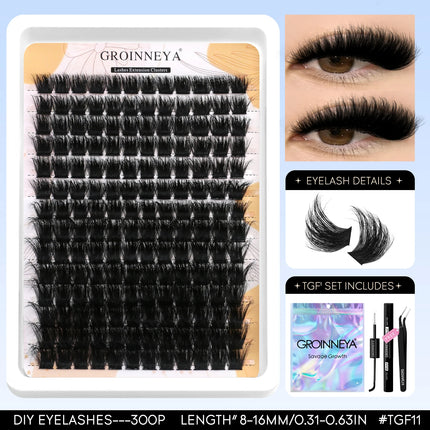 GROINNEYA Lash Clusters Kit Fluffy Volume Eyelash Clusters D Curl Cluster Eyelash Extensions 3D Wispy Lashes Clusters Makeup