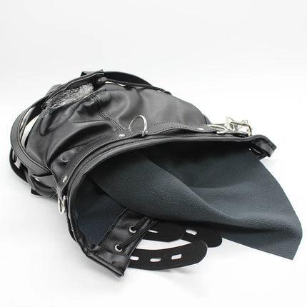 PU Leather BDSM Bondage Hood Sensory Deprivation Mask With Blindfold Removable Dildo Gag Lockable Head Harness Sex Toys  Couples