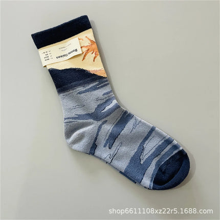 Bonne Maison French Small Batch Women's Fun Oil Painting Style Mid-Calf Cotton Dopaamine Colorful Socks Moisture Wicking Sweat