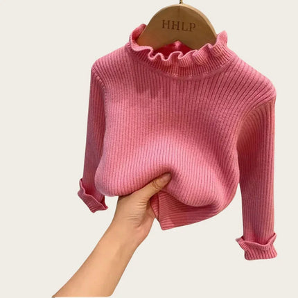 Children's Sweaters Base Tops 1-6Y 2024 Autumn Solid High Elastic Girl's Knit Pullover Kid's Turtleneck Flare Sweater for Girls