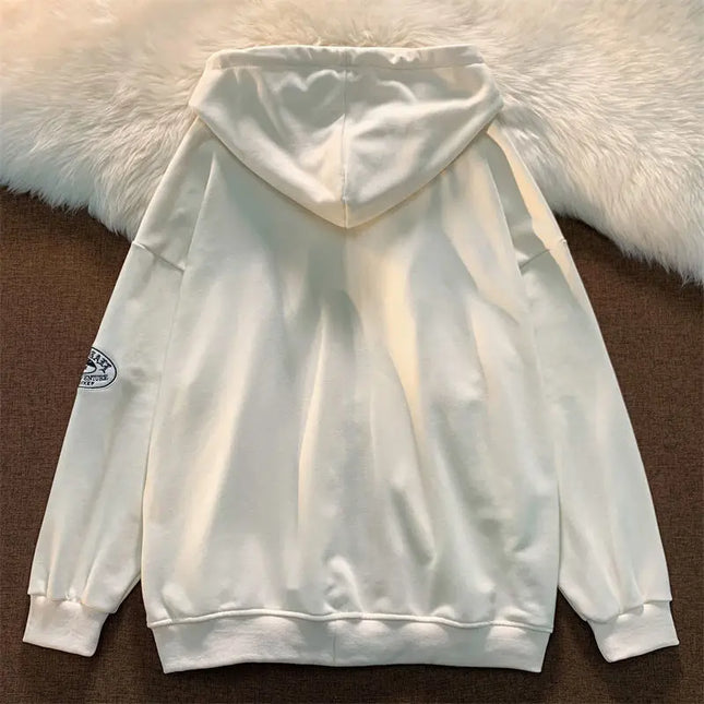 Letter Embroidery Hoodies Women Harajuku Long Sleeve Zip Up Sweatshirts Vintage Punk Loose Hooded Jackets Streetwear Y2K Clothes