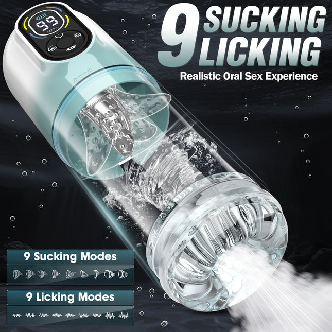 Automatic Male Masturbator 9 Vibrating Thrusting Rotation Sucking Licking Function LED Display Vacuum Penis Pump Sex Toy for Men