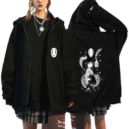 Ghibli 2025 New Hot No Face Black Hoodie Women Anime Back Print Cotton Casual Autumn Winter Streetwear Fashion Cosplay Jacket