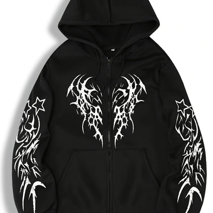 Autumn and Winter New Men's Fashionable and Trendy Casual Hoodie Zipper Jacket Y2K Printed Pattern Casual Retro Street Style Top