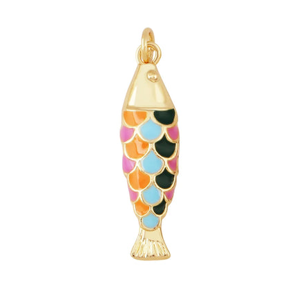 Enamel Fish Bone Squid Marine Sea Dalphin Charm Pendant,18K Real Gold Silver Plated Zircon Jewelry Finding Supplies S87 S75