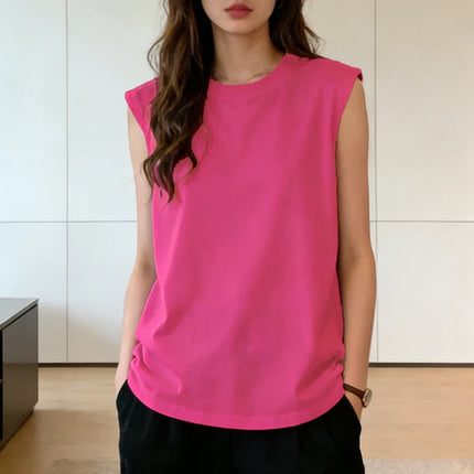Women's Loose Sleeveless Tank Top Summer Casual Vest Basic Daily T-shirt Sweet Style Suitable For Students Stretchy Soft Women's Wear