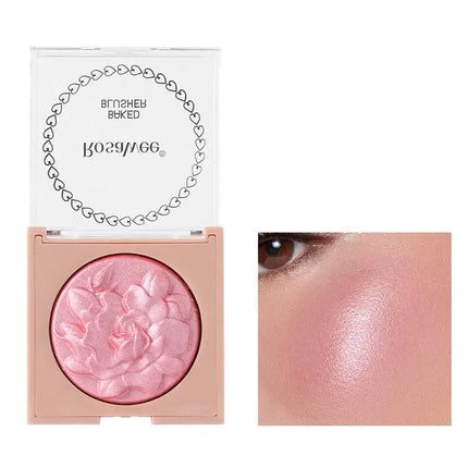 European American Style Rose Blush with Shimmer Fine Glitter Highlighting Contour Powder for Face Natural and Three-Dimensional