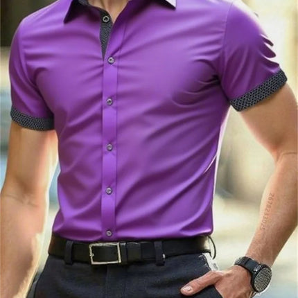 Men's short-sleeved shirt summer slim casual dress light and thin elastic no iron business shirt fashion luxury all seasons
