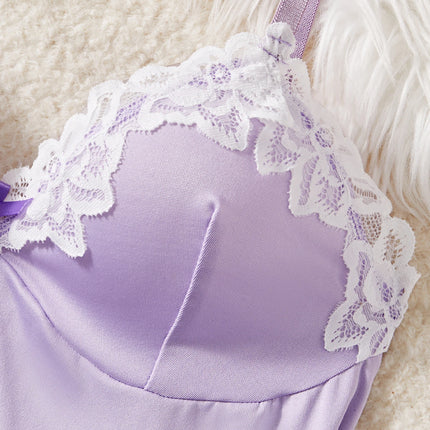 Light Purple Women Nightdress Sexy Lace Bow Lingerie Adult Dress Babydoll Sex Sleepdress Underwear Sets Ladies Erotic Outfits