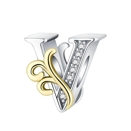 925 silver 26 letters retro fashion golden pendant fit original bracelet charm beads necklace Diy female jewelry
