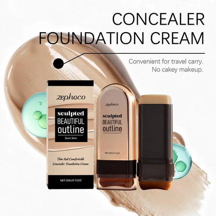Zephoco Moisturizing Concealer Foundation Stick Long Lasting Full Coverage Covers Dark Circles Acne Scars Face Base Makeup