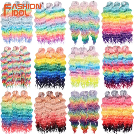 Anna 24 Inch Hair Synthetic Deep Wave Braiding Hair Extensions Braid Hair Ombre Rainbow Red Orange Twist Crochet Curly Hair
