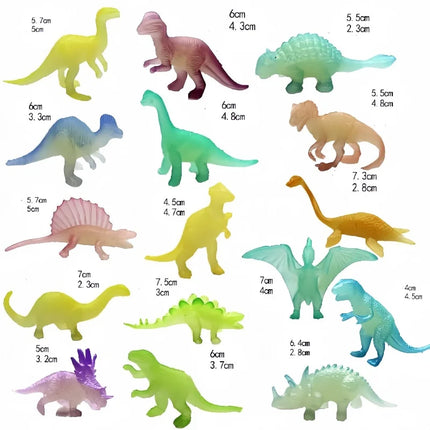 28Pcs/Set Mini Soft Rubber Glow-in-the-dark Dinosaur Figure Toys Fluorescent Simulation Small Dinosaur Model Decoration Gift