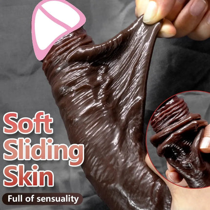 Realistic Dildos Skin Sliding Foreskin Testicles Dildo Penetration Anal Vaginal Stimulation Penis Dick Adult Sex Toys for Woman
