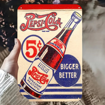 1pc Vintage Metal Wall Art Sign - Retro Pepsi Cola Bottle Design with "5¢" & "BIGGER" Text, & Weather-Resistant, Pre-Drilled