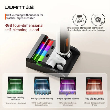 UWANT Wireless floor scrubber Cloud 2.0 Pro, 23000Pa Suction/Real-time Electrolytic Water Sterilization/Self-cleaning & Drying