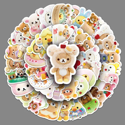 10/54pcs Rilakkuma Cute Stickers Anime Relaxed Bear DIY Art Supplies Notebook Stationery Paster Water Cup Decor Classic Toy Gift