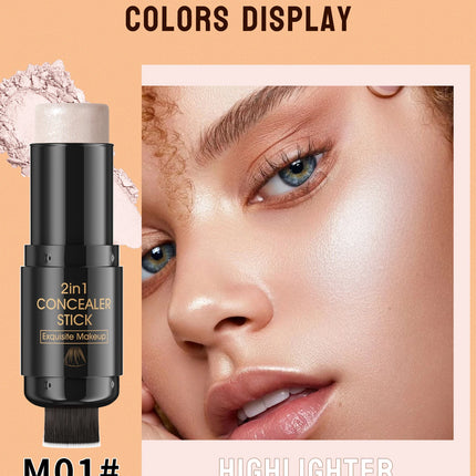 Double-head Face Bronzer Contour Stick Cream Makeup Light Dark Shadow Lasting Concealer Facial Brighten Contouring With Brush