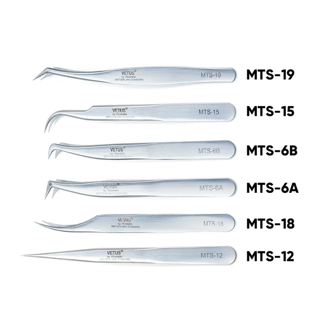 VETUS Original New MTS Series Silver Tweezers for Eyelash Extensions Stainless Steel Hyper Fine Tip Anti Static ESD Tweezers