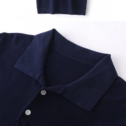 2025 Spring/Summer New Men's Short Sleeved 100% Cotton T-Shirt Sweater POLO Collar Loose Knit Pullover Business Casual Tops