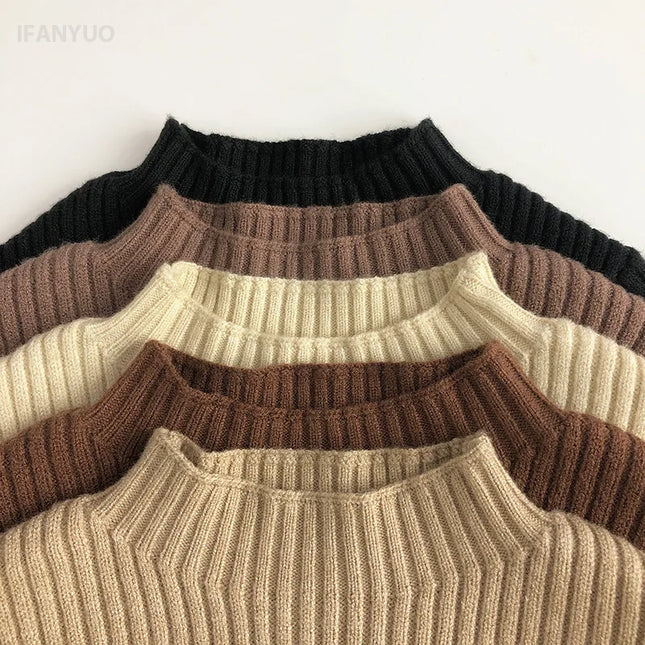 1-6Y Autumn and Winter Knitted Base Sweater Children's Clothing Forest Series Boys Girls Inner Solid Color Mock Neck Sweater