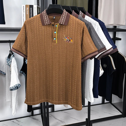 Luxury Men's Polo Shirt, Lapel, Short Sleeve T-Shirt, Summer New Horse Embroidered, Ultra-Thin, Breathable Fashion Men's Wear Top
