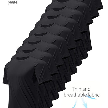Crew T-Shirt10Pcs Black Ultralight Men Quick Dry Breathable Sweat Shirt for Fitness Gym Running Light Plaid Quick Dry Short Slee