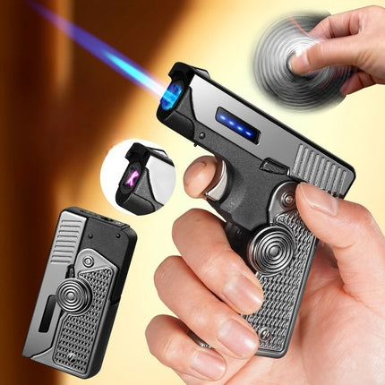 Metal Gas Electric Dual-purpose Folding Lighter Windproof Jet Dual Arc USB Folding Gun Portable Lighter Fashionable Men's Gift