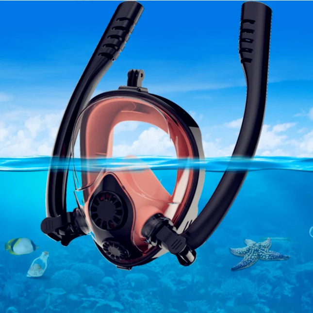 Silicone Snorkeling Mask for Adults, Double Tube Diving Mask, Full Dry Diving Goggles, Self Contained Underwater Breathing Mask