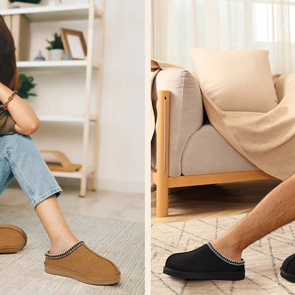 Eyriphy Size 36-37 to 48-49 Women's New Genuine Suede Slippers Winter Slip On Memory Foam Furry Shoes Comfortable Home Slippers