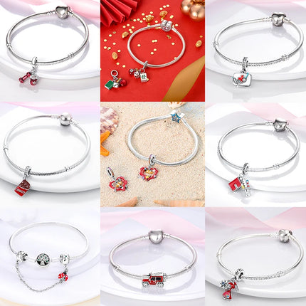 Charms Plata De Ley 925 Red Color Series Charm Red Elephant Animal Fruit Beads of Original Fits Women Anniversary Jewelry Charms