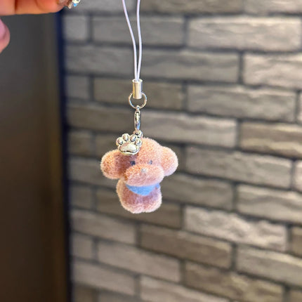 Flocking Animal Dog Cat Pendant Cute Keychain Keyring Bag Earphone Car Keychain Decor Keychains Accessories Phone Chain Lanyard