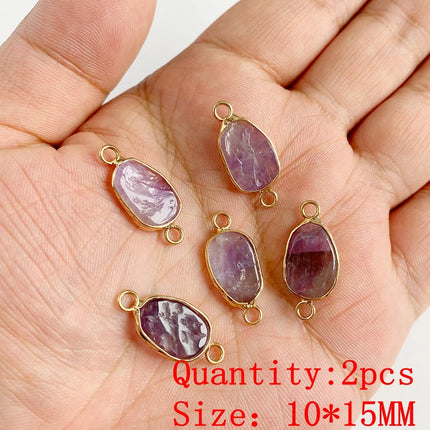 2PCS Natural Amethyst Pendant Charms Purple Crystal Star Sun Water Drop Shape For DIY Making Jewelry Necklace Bracelet