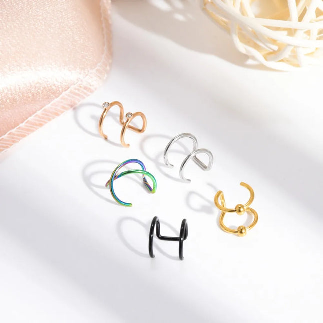 Fashion Stainless Steel Fake Piercing U-shaped Double Layer Ear Clips Lip Clip for Women Charms Ear Bone Nail Ear Cuff Jewelry