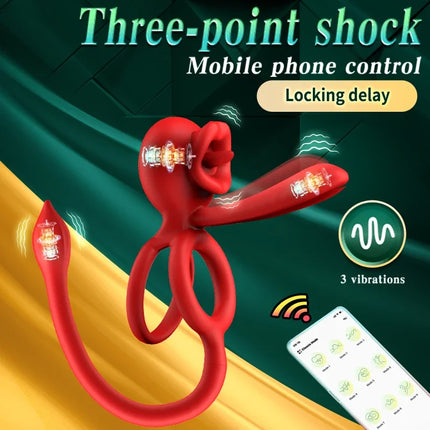 APP Vibrating Cock Ring Sleeve Rose Clitoral Vibrators Tongue Clit Stimulator Anal Plug Prostate Massager Sex Toys for Men Women