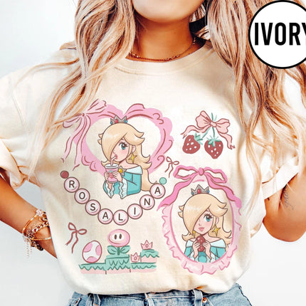 Anime Super Mario Shirt Coquette Bow Princess Rosalina T-shirt 2026 Summer New Men's Women Y2K Hip-hop Cotton Oversized T-shirt