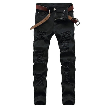 New Men's Stretch Jeans, Featuring A Distinctive Multi-ripped Design and Elastic Fabric, Showcase Individual Style.